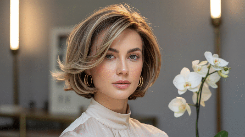 photo of a soft layered bob haircut
